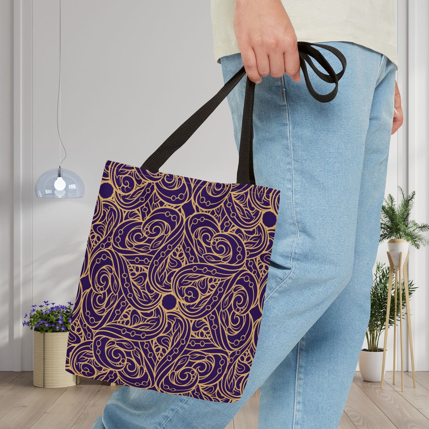 Golden Amethyst Radiance Mandala Canvas Tote Bag