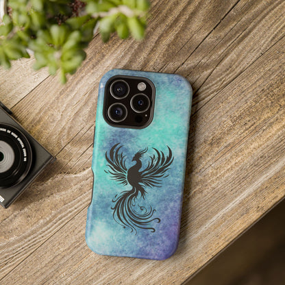 Phoenix Silhouette Over Teal Nebula MagSafe® Compatible Tough Case for iPhone