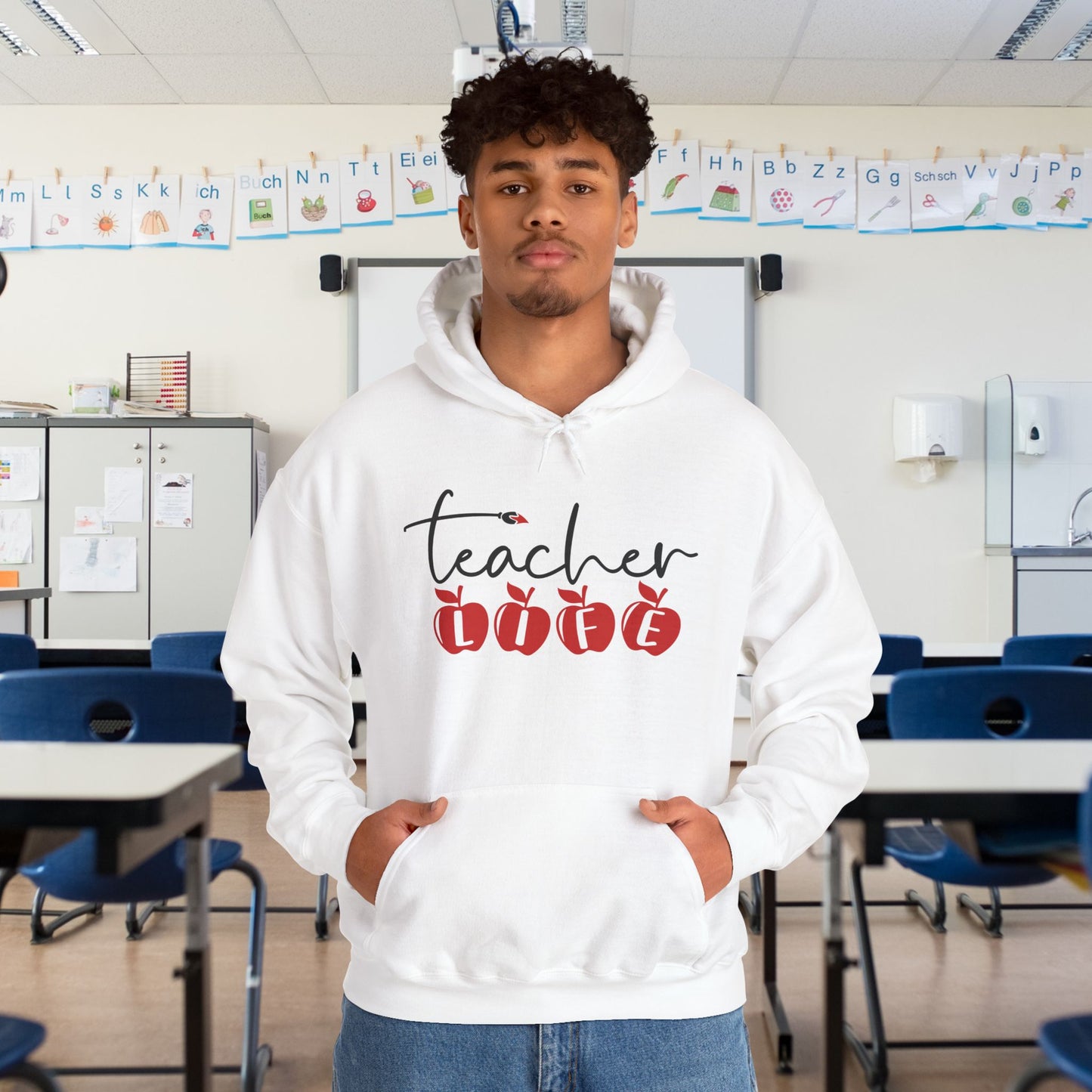 Teacher Life (Apples) Heart Heavy Blend™ Hooded Sweatshirt