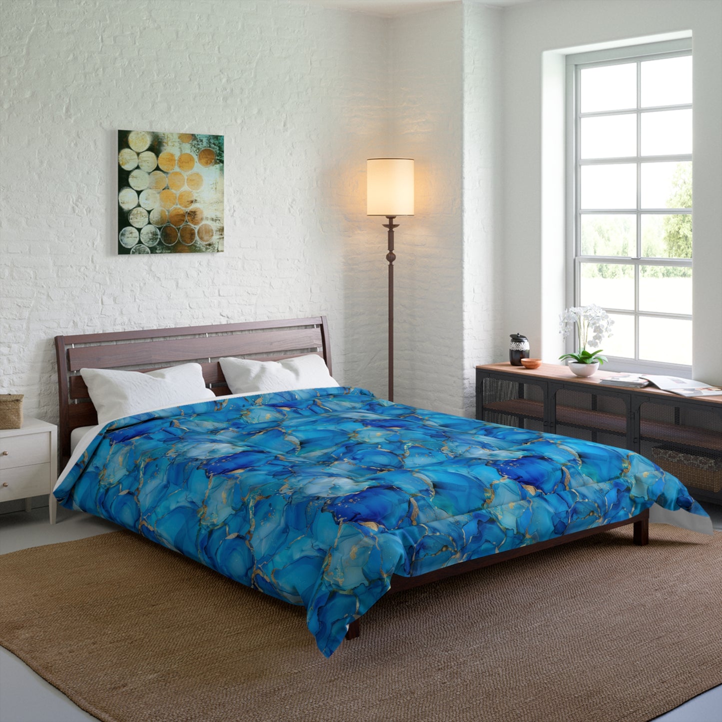 Turquoise Marble Print Comforter