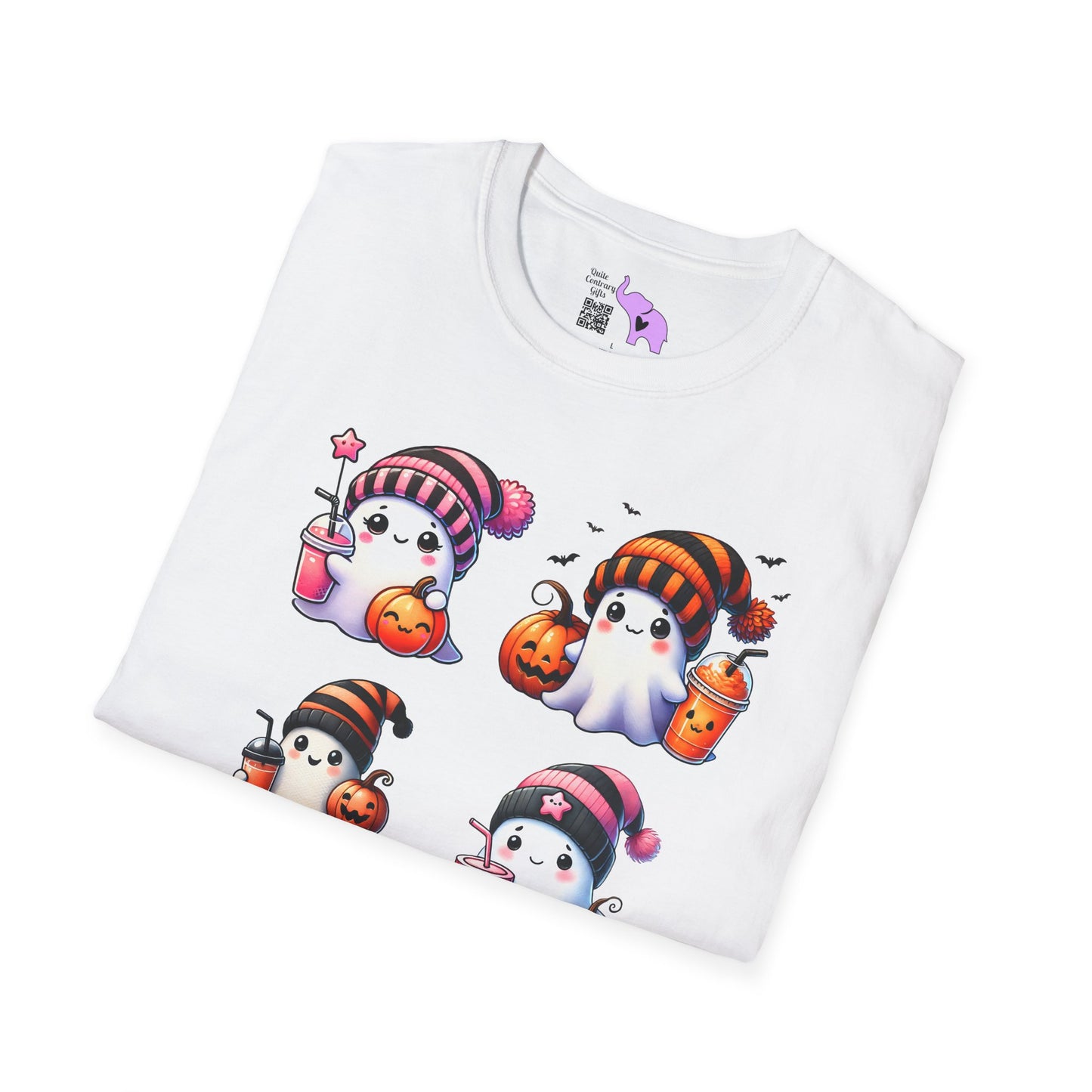 Cute Ghosts w/Pumpkins Adult T-shirt