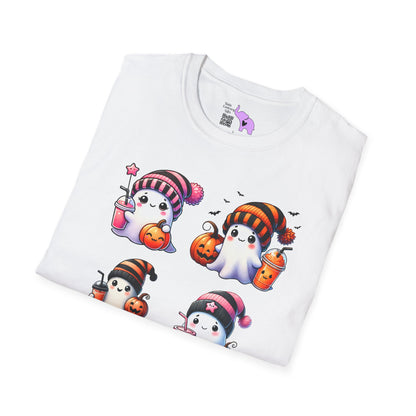 Cute Ghosts w/Pumpkins Adult T-shirt