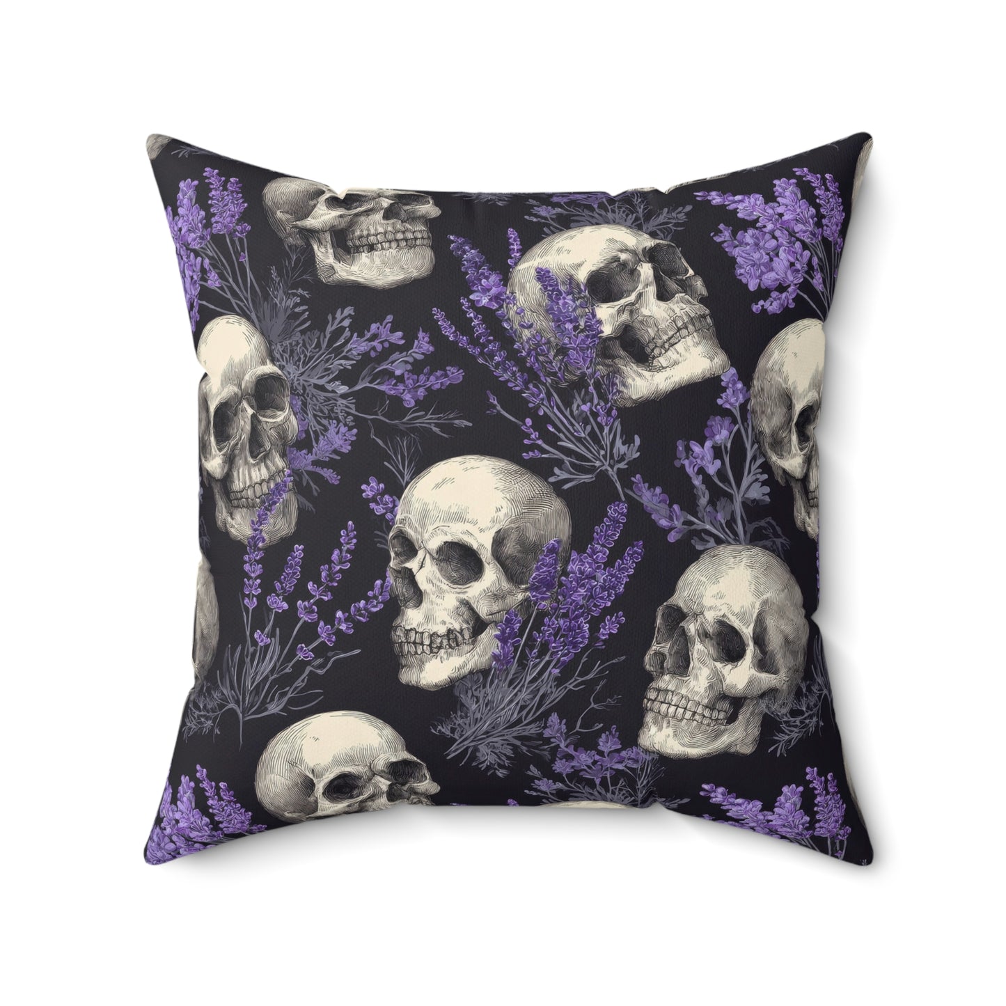Midnight Lavender Skulls Throw Pillow