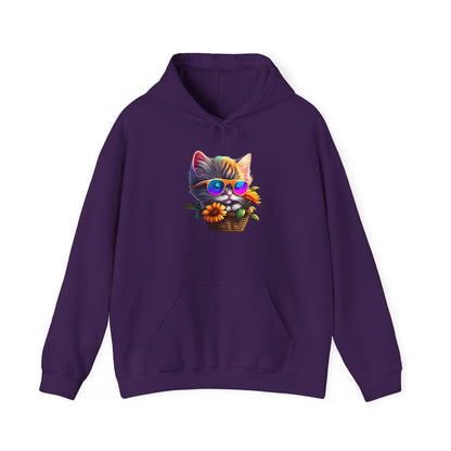 Cool Colorful Kitten in Flowers Heavy Blend™ Hooded Sweatshirt