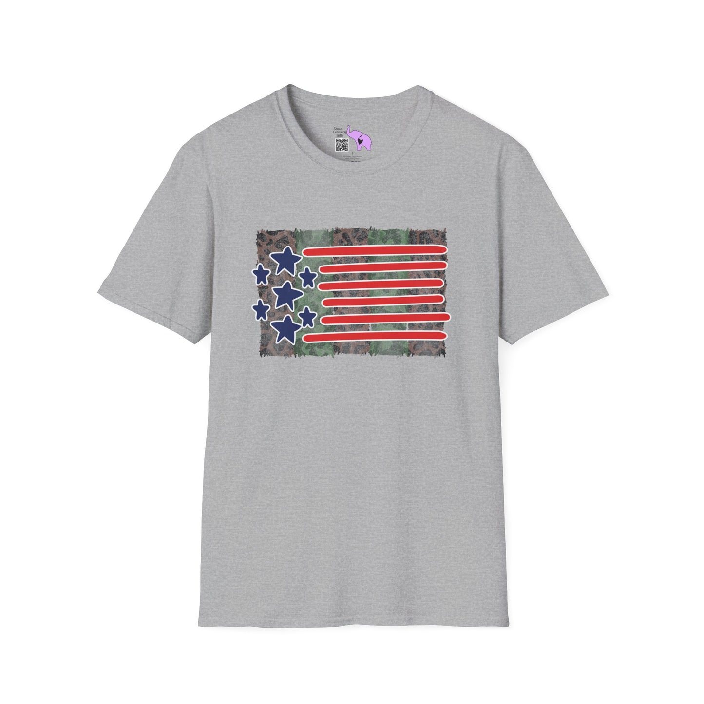American Flag Over Camo Adult T-shirt