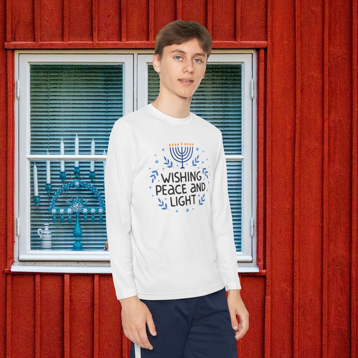 Hanukkah Wishing Peace & Light Youth Long Sleeve Tee