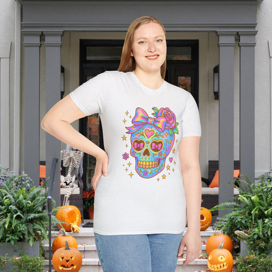 Neon Sugar Skull Adult T-shirt
