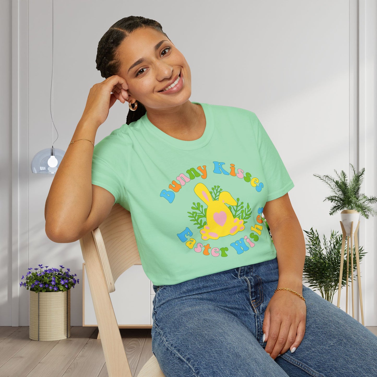 Bunny Kisses Easter Wishes Adult T-shirt