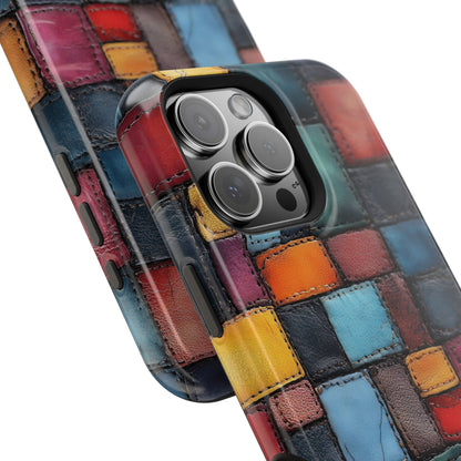 Coloerful Leather Patchwork MagSafe® Compatible Tough Case for iPhone