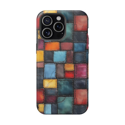 Coloerful Leather Patchwork MagSafe® Compatible Tough Case for iPhone