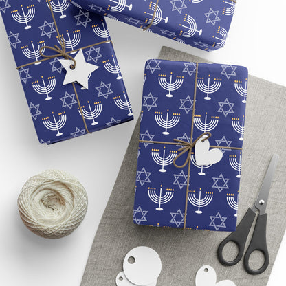 Menorah/Star of David (Blue) Hanukkah Wrapping Paper