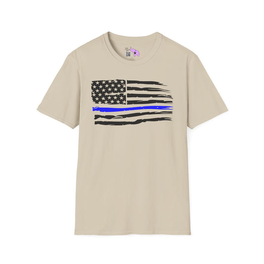 Thin Blue Line American Flag Adult T-shirt