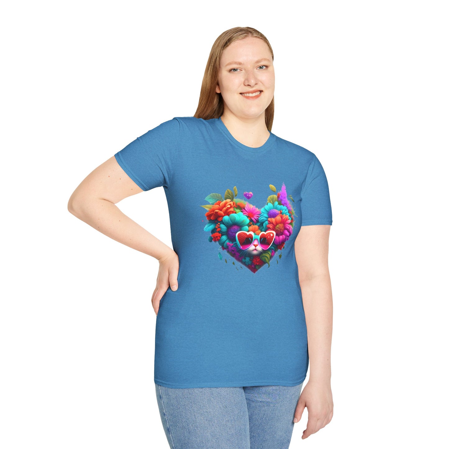 Colorful Flowers/Heart Kitten T-shirt