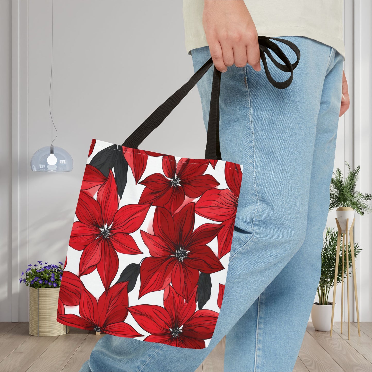 Inked Poinsettias Canvas Tote Bag