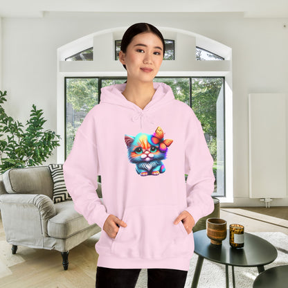 Cute Colorful Kitten w/Butterfly Heavy Blend™ Hooded Sweatshirt