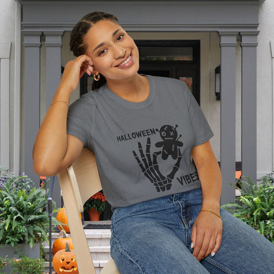 Halloween Vibes (Skeleton Hand & Voodoo Doll) Adult T-shirt