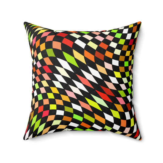 Warped Yellow/Green Checkered Throw Pillow