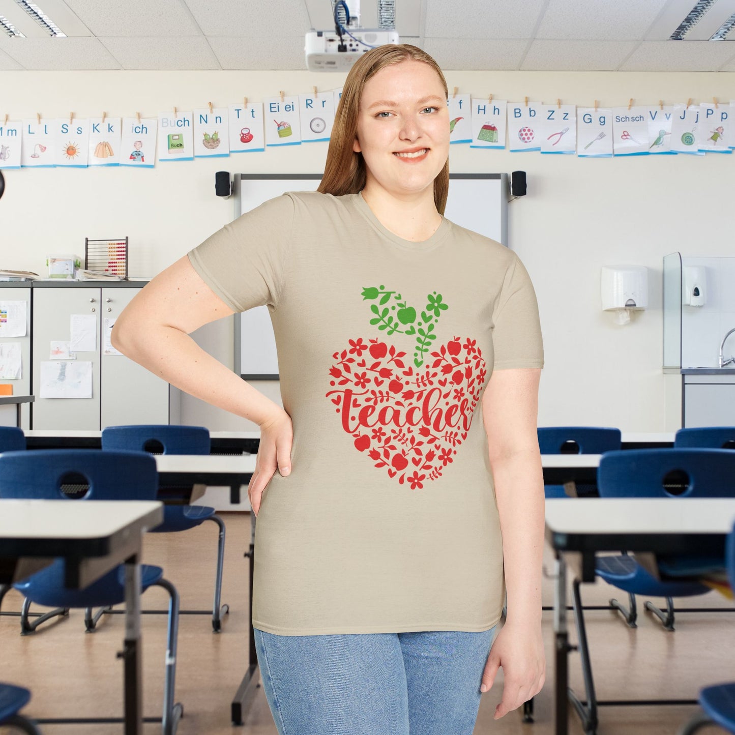 Teacher Apple Heart Adult T-shirt