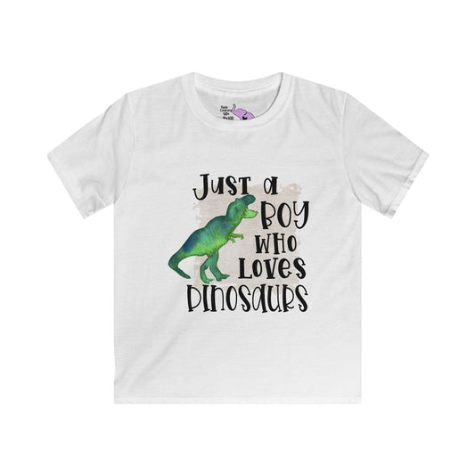 Just A Boy Who Loves Dinosaurs Kids Softstyle Tee