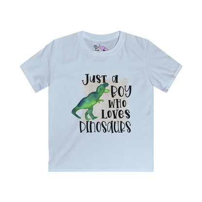 Just A Boy Who Loves Dinosaurs Kids Softstyle Tee