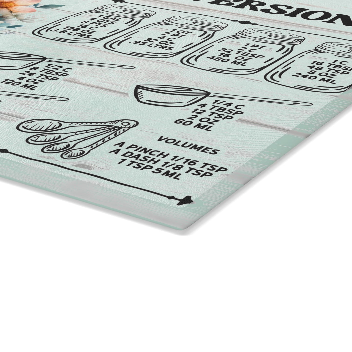 Floral Chick Kitchen Conversions Glass Cutting Board - Colorful Floral Design