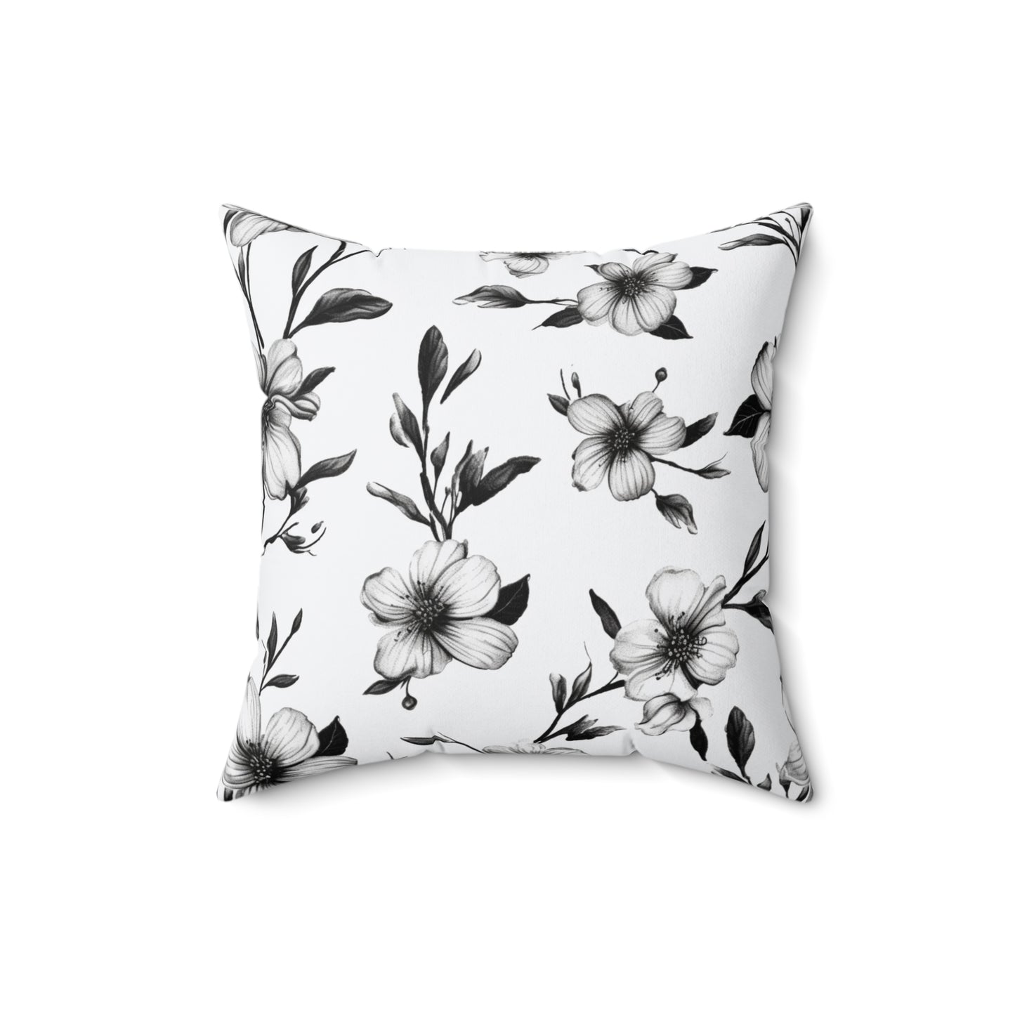 Black & White Five Petal Floral Throw Pillow