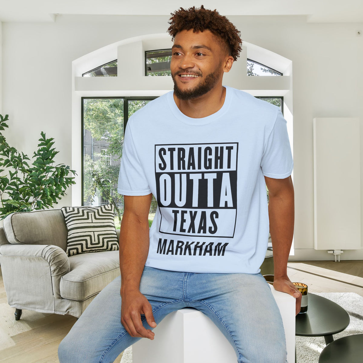Straight Outta Texas (Light Colors, Black Text) Adult T-shirt