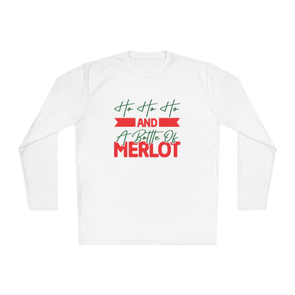 Ho Ho Ho And A Bottle Of Merlot Adult Long Sleeve Tee