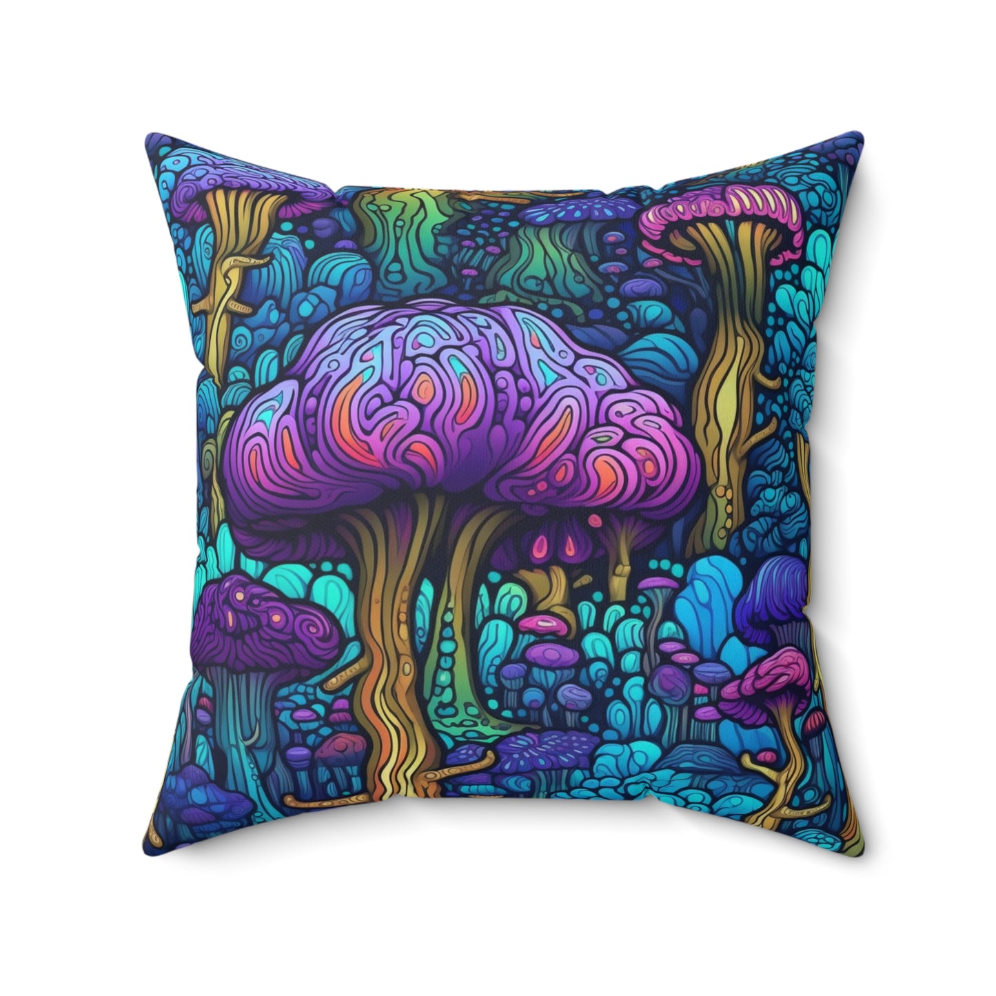 Trippy Purple Mushrooms Throw Pillow