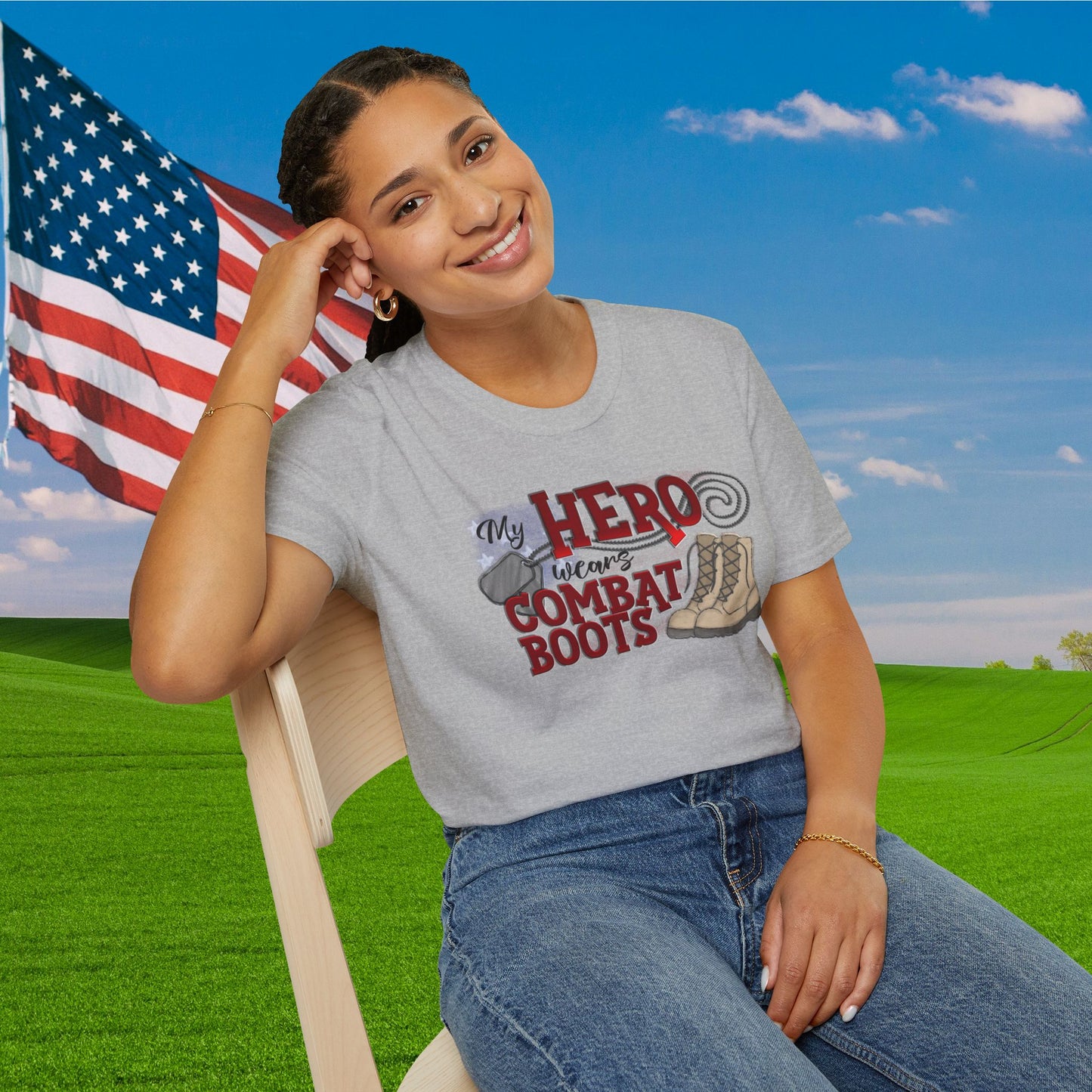 My Hero Wears Combat Boots Adult T-Shirt