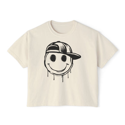 Melty Smiley Face w/Hat Women's Boxy Tee