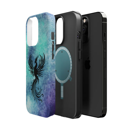 Phoenix Silhouette Over Teal Nebula MagSafe® Compatible Tough Case for iPhone