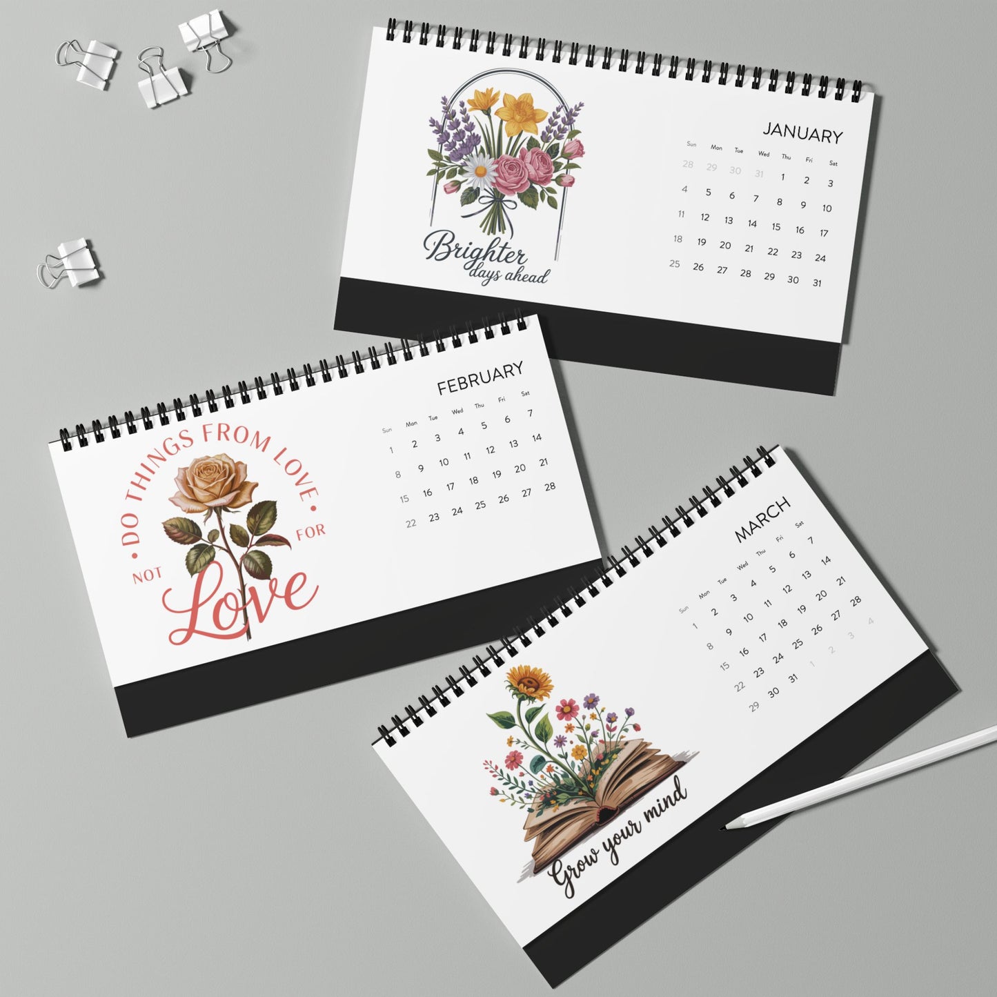2026 Wildflower Desk Calendar — Inspirational Botanical Desktop Calendar (Grid Dates)