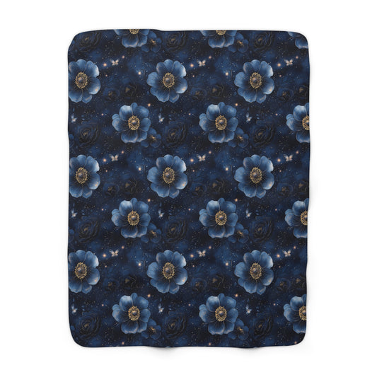 Midnight Sky Blossoms Sherpa Fleece Blanket