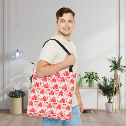 Doodle Hearts Canvas Tote Bag