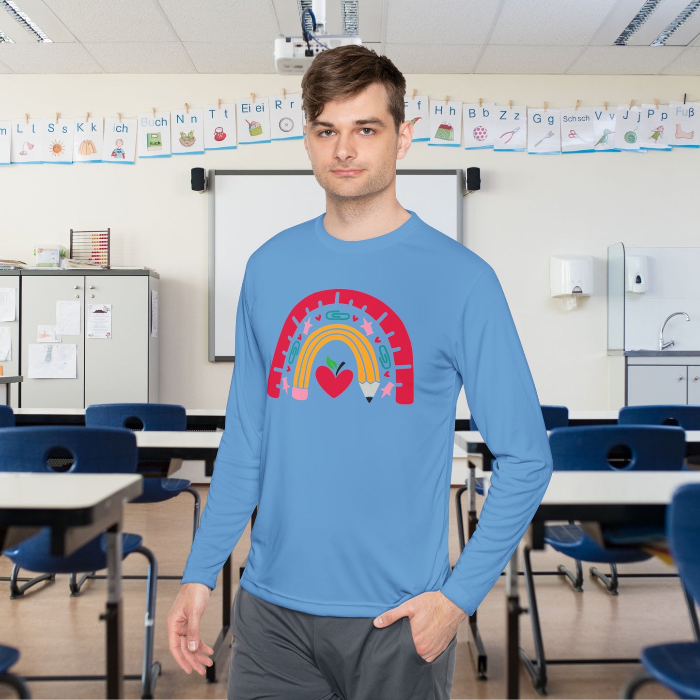 Rainbow Teacher Adult Long Sleeve Tee