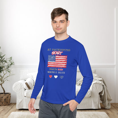 My Patriotic Heart Beats Red White and Blue Adult Long Sleeve Tee