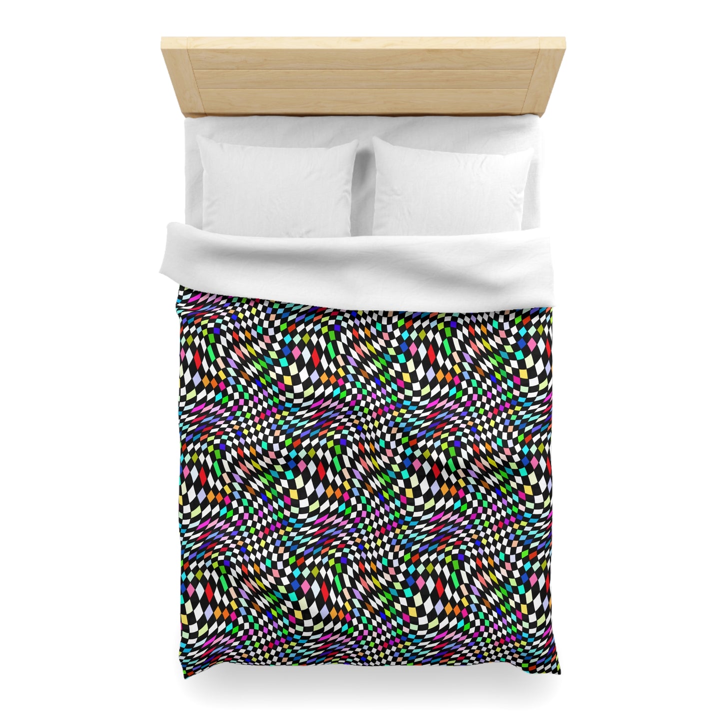 Warped Colorful Checkered Microfiber Duvet Cover