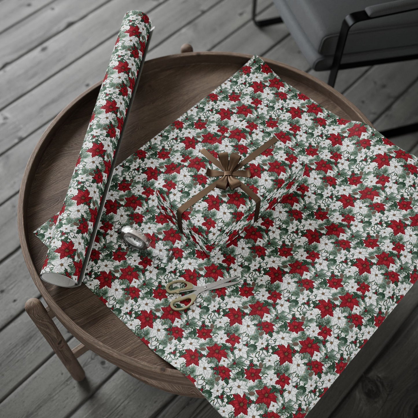 Winter Poinsettia Garden Wrapping Paper