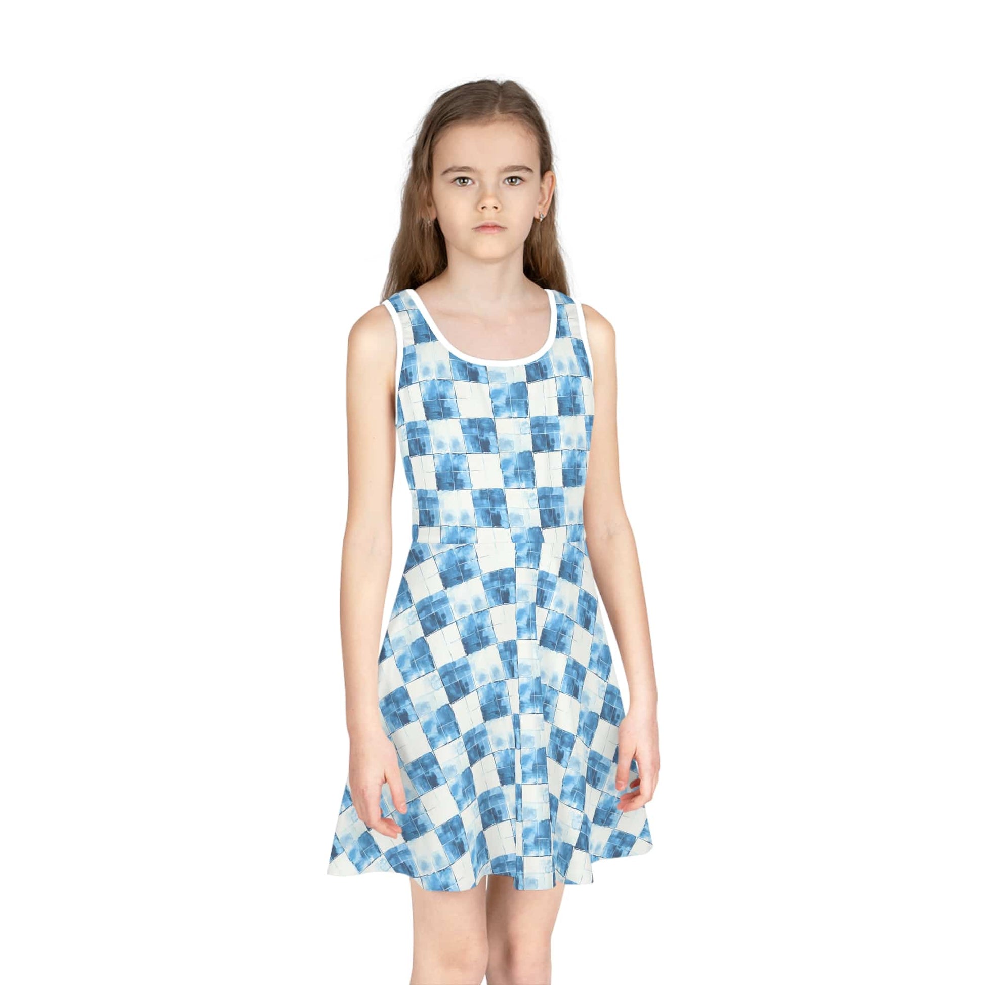 Cozy Blue Checkered Girls' Sleeveless Sundress
