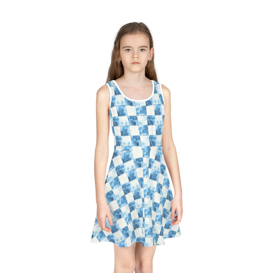 Cozy Blue Checkered Girls' Sleeveless Sundress