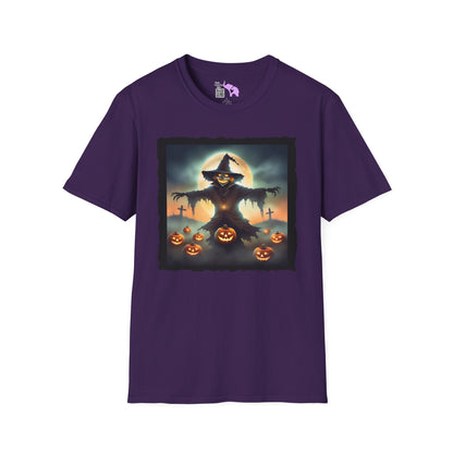 Halloween Scarecrow w/Pumpkins 2 Adult T-shirt