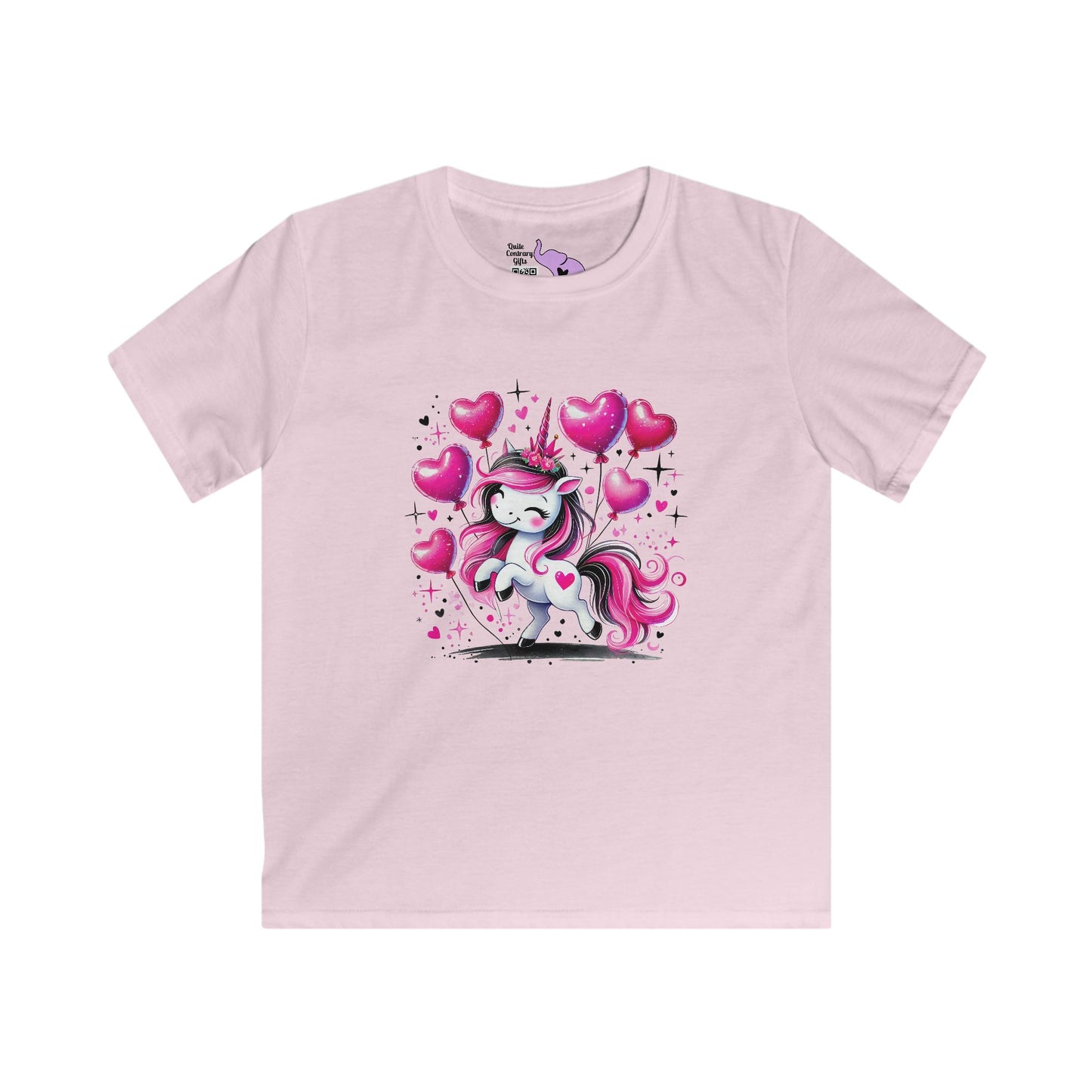 Pink & Black Sparkly Unicorn Kids Softstyle Tee