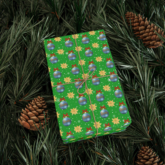 Blue Ornament Green Paper Custom Wrapping Paper (Suzie)