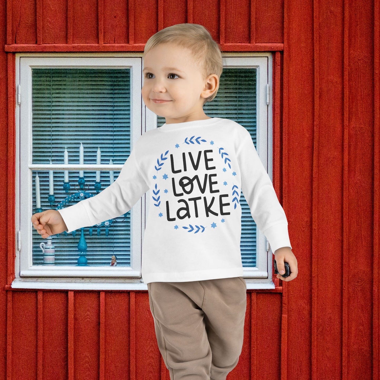 Hanukkah Live Love Latke Toddler Long Sleeve Tee