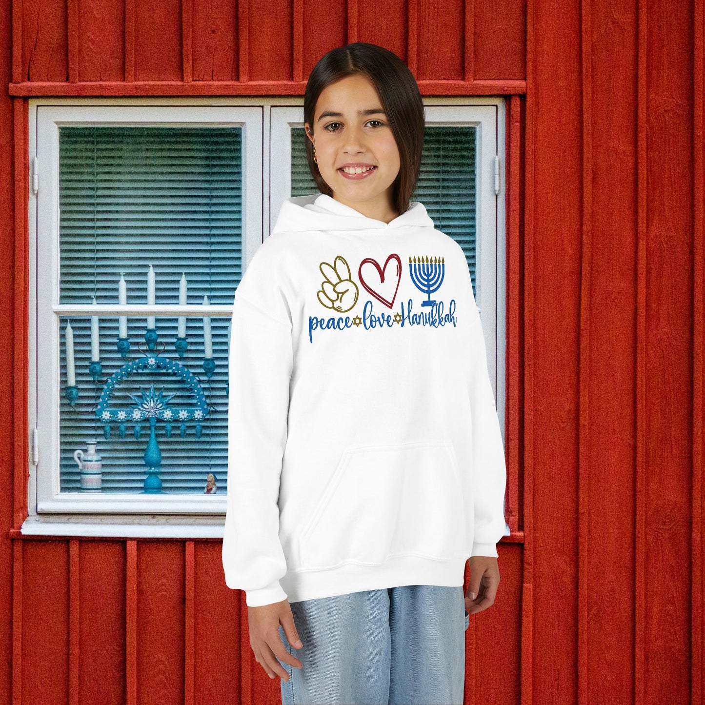 Peace Love Hanukkah Youth Heavy Blend Hoodie