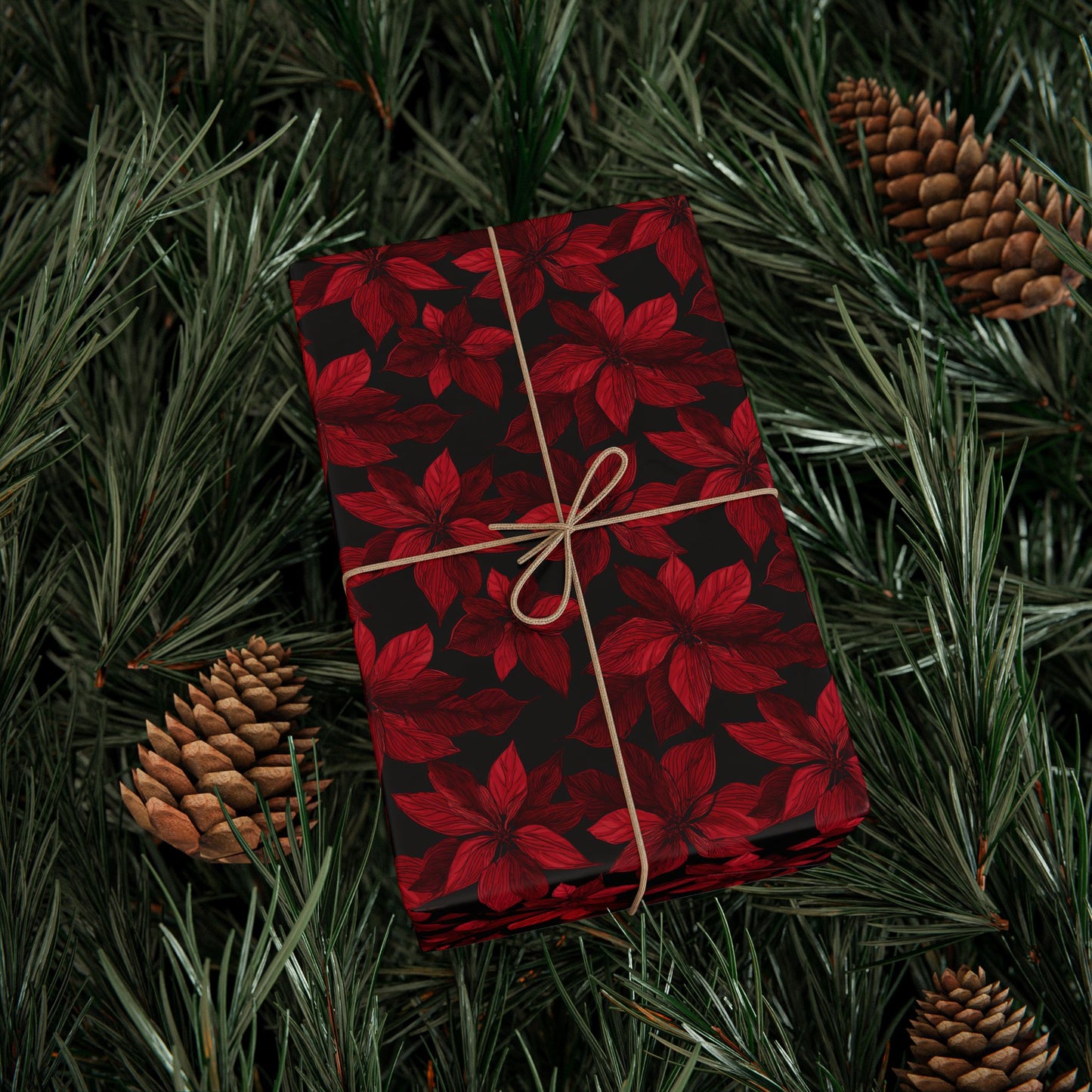Midnight Poinsettia Garden Wrapping Paper