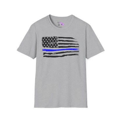 Thin Blue Line American Flag Adult T-shirt