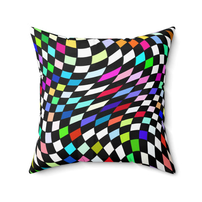 Warped Colorful Checkered Throw Pillow