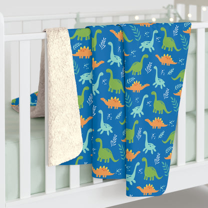 Dinosaurs on Blue Sherpa Fleece Blanket